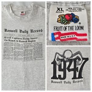 Vintage 90s Roswell Daily Record Shirt Mens XL Alien UFO Crash Single Stitch USA